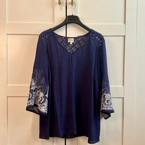 Fig and Flower by Anthropologie Embroidered Boho Bell Sleeve Women's Top Size 2x - Picture 1 of 1
